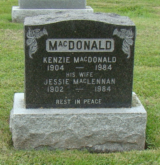 Photo of headstones/Jessie McLennan & Kenzie MacDonald hdstn Kirkhill St Columba Cem, Ont